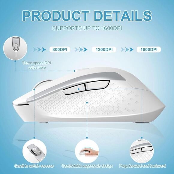 Wireless Computer Mouse 2.4G Ergonomic Optical Mouse 6 Buttons Silent With NIB - Picture 3 of 5